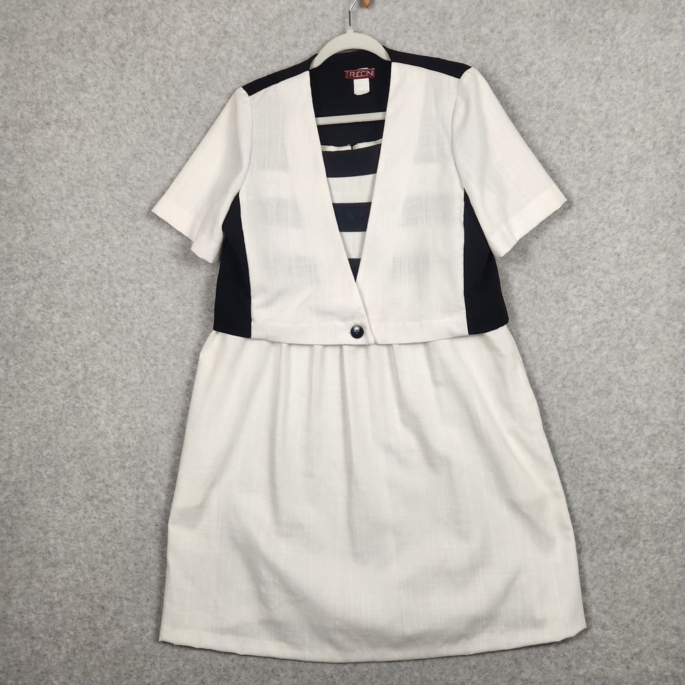 Vintage Piccini Dress Womens Medium White Black Two Piece Jacket Pocket 80s USA
